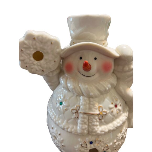Living Home Christmas Snowman Porcelain Tea Light Holder 6" Tall Original Box - Picture 3 of 5